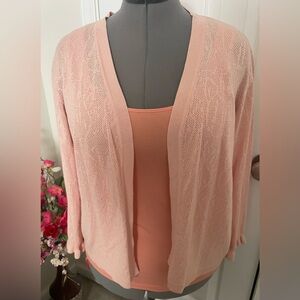 Cato Peach color Open Front Cardigan light Sweater/tank top Size 14/16 NWOT